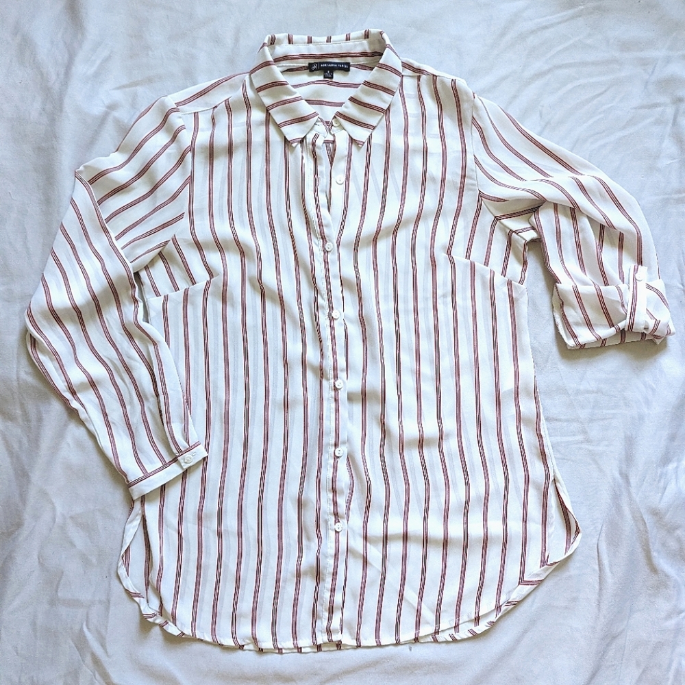 Adrianna Papell Red Striped Button Blouse